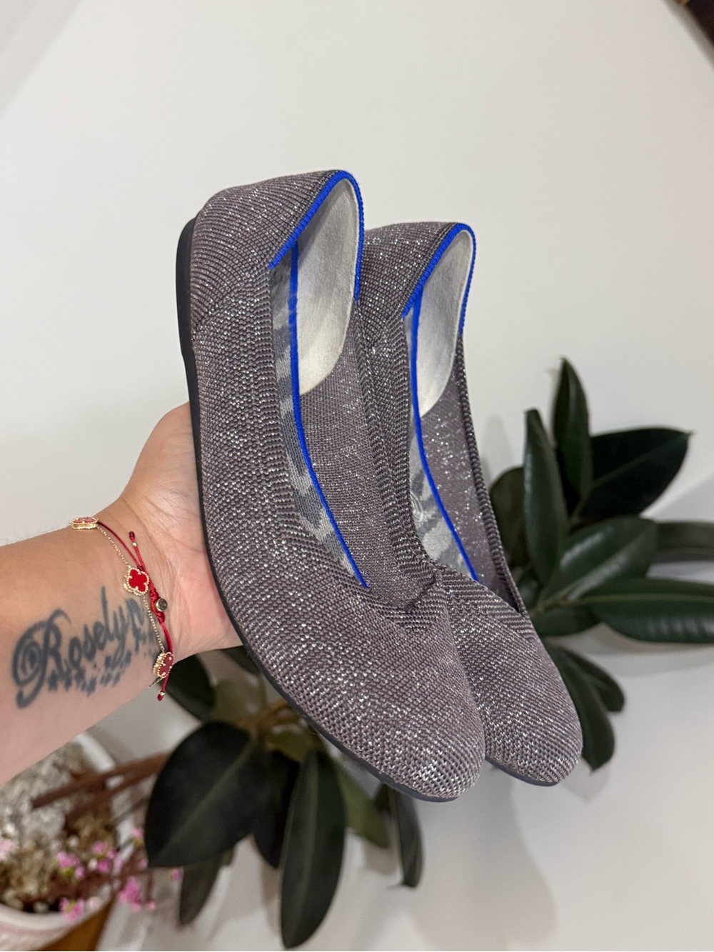 Rothy’s The Flat Gray Shimmer Knit Ballet Flats Women’s Size 8.5
